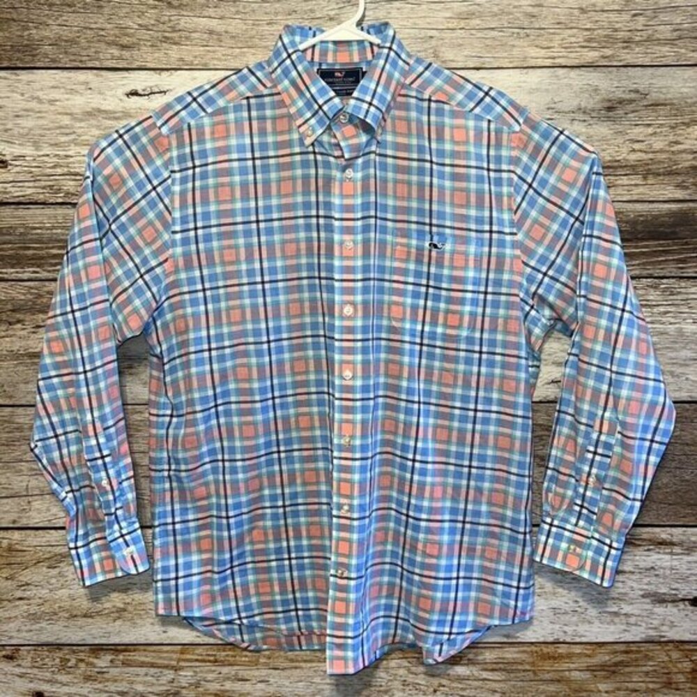 Vineyard Vines Slim Fit Tucker Shirt Mens Size Large Blue Pink Green‎ Plaid